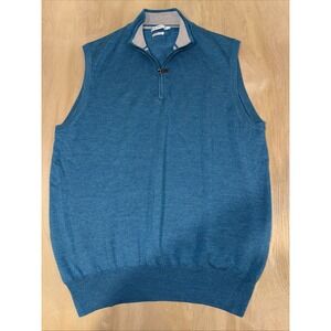 Peter Millar Merino Wool 1/4 Zip Vest Teal Mock Neck Mens Size XL Sweater‎ Vest